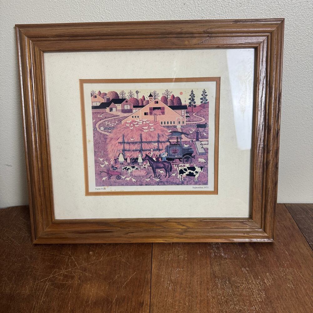 Charles Wysocki VINTAGE Farm Folk Frame Print 12‎ x 14 inches